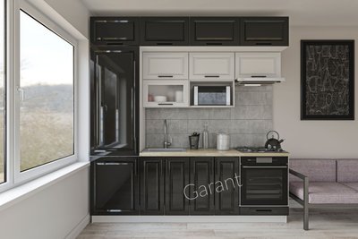 Кухонний комплект Гламур Прем'єр 2,4м Garant білий глянець/чорний глянець (без стільниці) 13162 фото