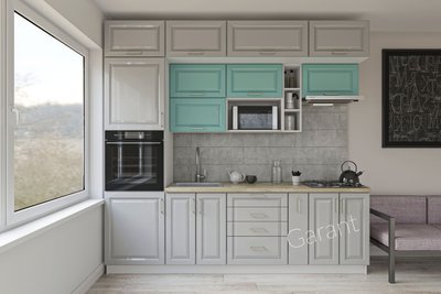 Кухонний комплект Гламур Прем'єр 2,6м Garant аквамарин металік/сірий металік (без стільниці) 13163 фото