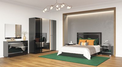 Модульная спальня Экстаза Мир Мебели черный/черный лак 1167 фото